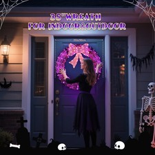 36in Christmas Wreath with LED Light, Bows for In/Outdoor Holiday Decorations