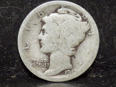 1917  Mercury  Silver dime coin ( FREE SHIPPING)