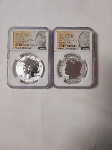 2025-S Reverse Proof $1 Morgan and Peace Silver Dollar 2pc Set NGC PF70 ER