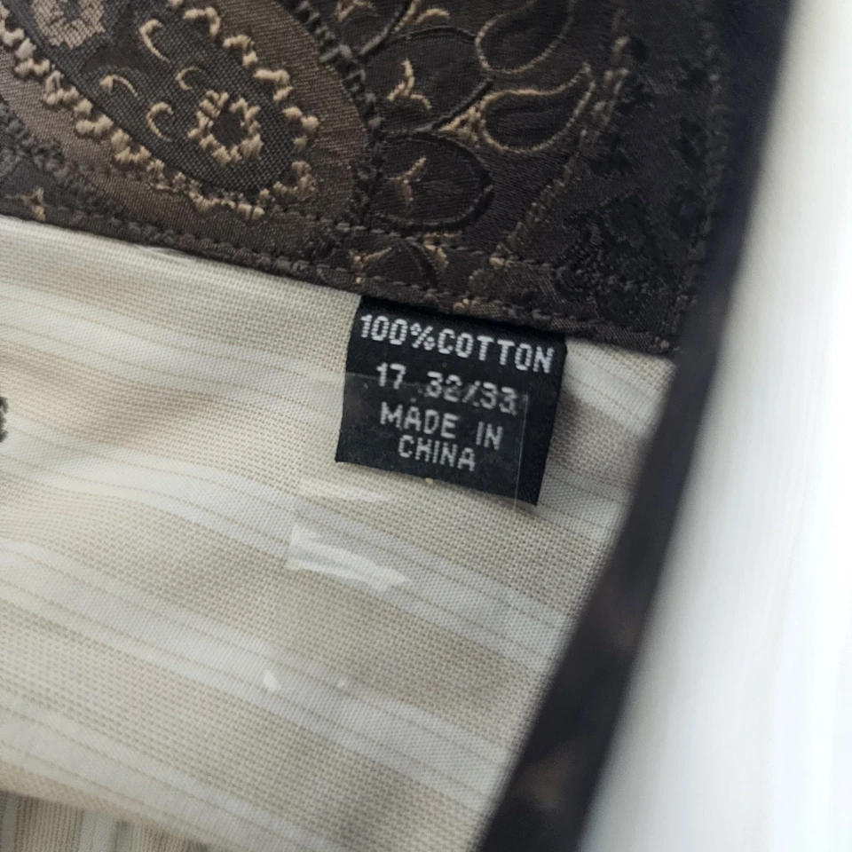 Camisa de vestir manga larga English Laundry para hombre talla 17 32/33 color crema a rayas Foto 3 de 4