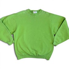 Lime Green Rhinestone Bedazzled Sweatshirt, Large Made in USA Simply Hot Grandma