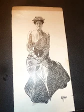 Original Vintage pen & ink drawing "Gibson Girl?" attributed to Edward Hopper