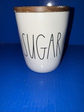 RAE DUNN Farmhouse Sugar Canister Ivory With Wood Lid By Magenta GUC 5  