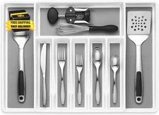 Expandable Cutlery Drawer Organizer, Flatware Drawer Tray for Silverware, Servin
