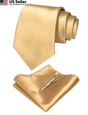 JEMYGINS Mens Formal Gold Necktie and Pocket Square, general, Champagne