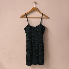 Vintage Forever 21 Y2K Black Shimmery Ruched BodyCon Mini Dress Size M EUC