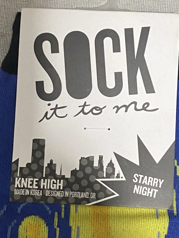 NUEVO CON ETIQUETAS Calcetines Sock It To Me Starry Night Van Gogh Hasta la Rodilla Mujer Azul Negro Color Foto 4 de 4