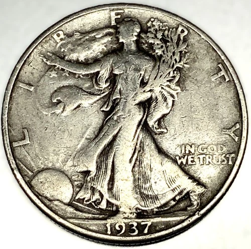1937 D Walking Liberty Silver Half Dollar- VF Condition - FREE SHIPPING - 1954