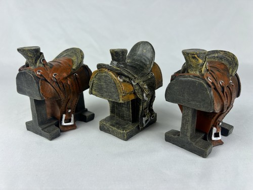 3 Vintage Western Style Tool Saddle Art Decor Resin Statue Figurines
