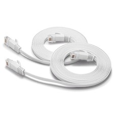 Cat6 Ethernet Cable 10FT 2Pack White Flat RJ45 Computer LAN Patch Cord