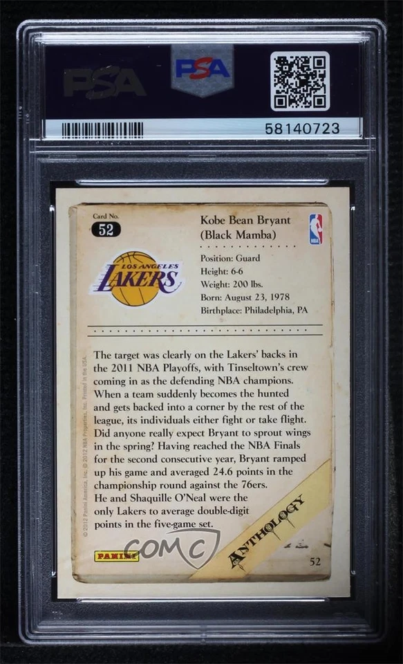 2012-13 Panini Kobe Anthology Kobe Bryant #52 PSA 9 MINT HOF - Image 2 of 2