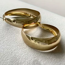 Wide 14K Gold Plated Large Hoop Earrings — Vintage Simple Gold-Tone for Women