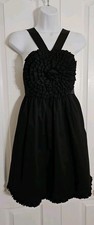 ANTHROPOLOGIE BURLAPP Sleeveless Black Rosette Fit & Flare Dress Size 2