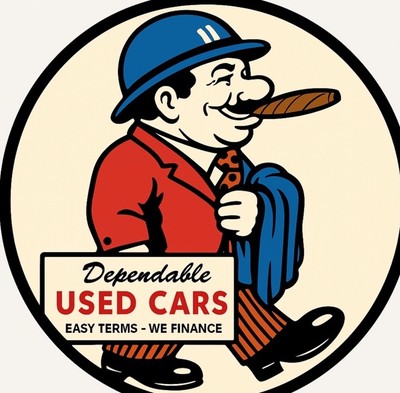 Retro Style Dependable Used Cars Salesman Round Garage Sign