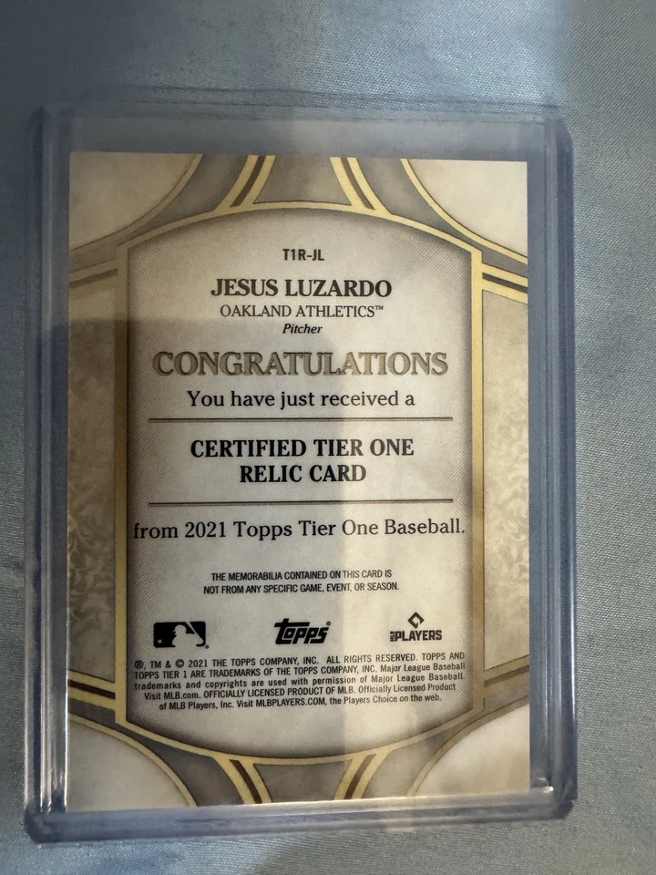 2021 Topps Tier One - Tier One Relics Jesus Luzardo #T1R-JL /399 (MEM) - Image 2 of 2