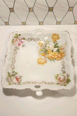 Vintage Winterling Bavaria 119 Floral Porcelain Square Serving Tray Handles 