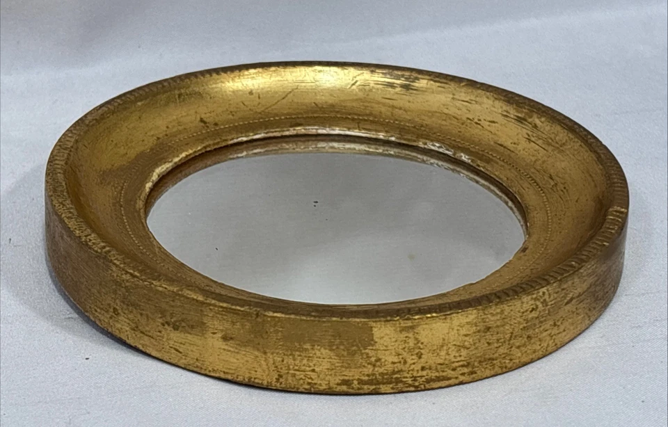 Espejo de pared vintage florentino italiano pequeño redondo dorado madera dorada miniatura Foto 4 de 4