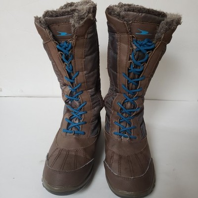 Crane Snow Extreme Ladies 9 Snow Boots Brown Mid Thigh Lace Fur Lined Side Zip