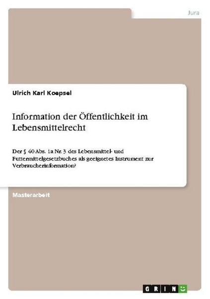 Information Der ÖFfentlichkeit Im Lebensmittelrecht Ulrich Karl Koepsel-image