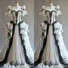 Historical Victorian Wedding Dress Black And White Gothic Bridal Gowns Appliques