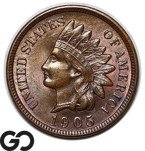 1905 Indian Head Cent Penny, Gorgeous Solid Gem BU++