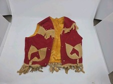 Child's Vintage Red And Mustard Yellow Velvet Fringe Horse Cowboy Vest