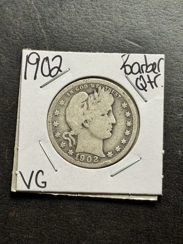 1902 P Barber Silver Quarter Nice VG Very Good U.S. 25c Type Coin (Raw11827)