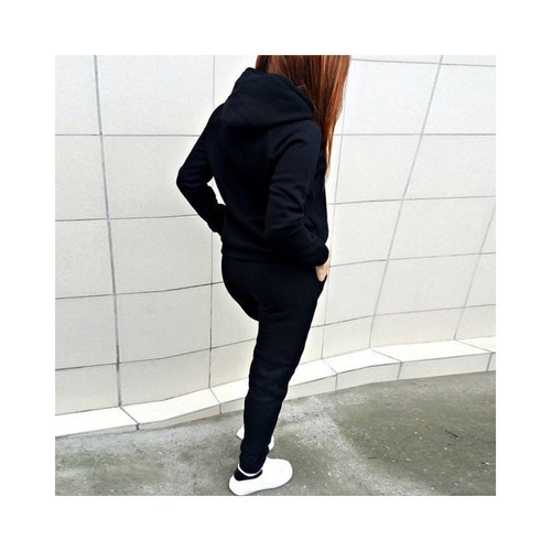 Schwarz Trainingsanzug Set Damen 2-teilig Hoodie & Joggerhose Activewear Seitentaschen d - Bild 2 von 4