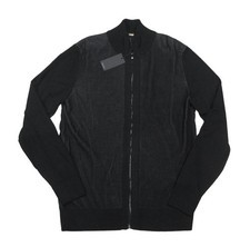 Boss Hugo Boss Men's Black Ofiato Ribbed Wool Blend Mock-Neck Full Zip Sweater