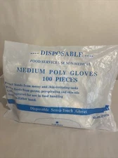 Medium Poly Gloves 100 Pieces Powder Free Food Service Safety 6-Pack 600 Gloves