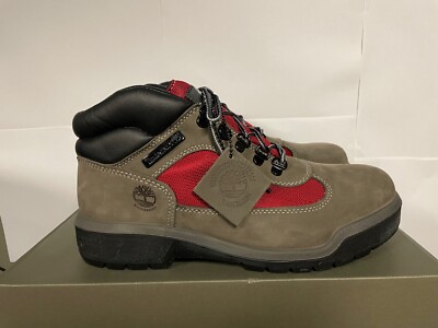 grey and red timberland boots