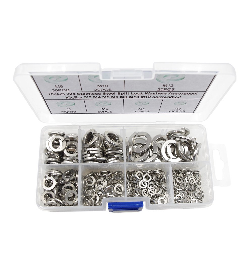 370PCS Stainless Steel Split Lock Washers Assortment Kit,For M3 M4 M5 M6