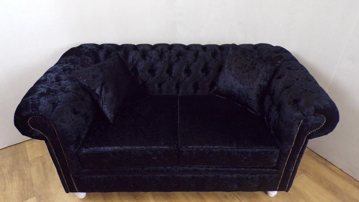 Black Crushed Velvet Chesterfield Sofa Baci Living Room