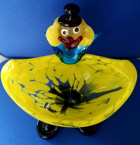 VINTAGE YELLOW VETRI MURANO ITALY GLASS CLOWN CANDY JEWELRY TRINKET DISH BOWL