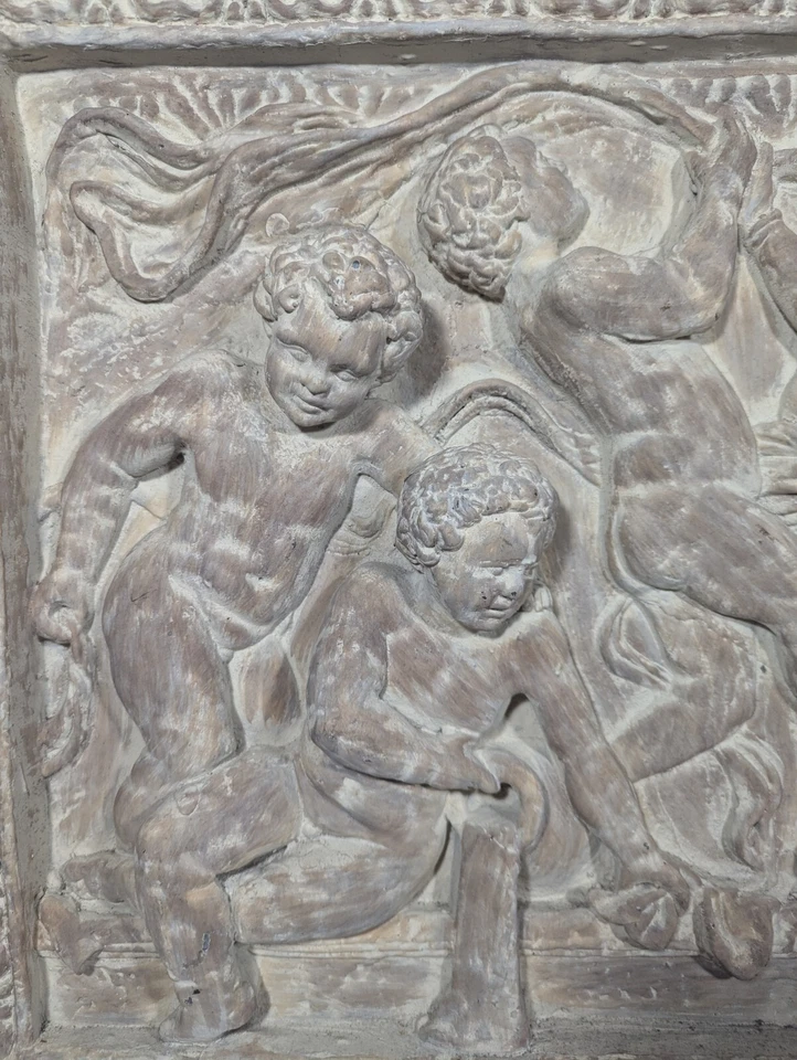 Placa de pared de jardín 3D juguetona querubín ángel esculturas imitación piedra relieve 24 X 20 Foto 2 de 4