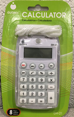 Datexx Pocket Calculator 4'' x 2.5'' with String No. DH-21 White