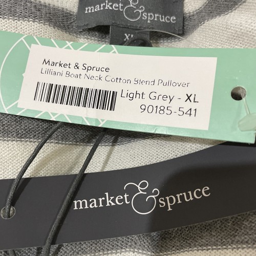 Market & Spruce Stitch Fix Lilliani Boat Neck White Gray Blue Striped Sweater XL - Picture 6 of 8