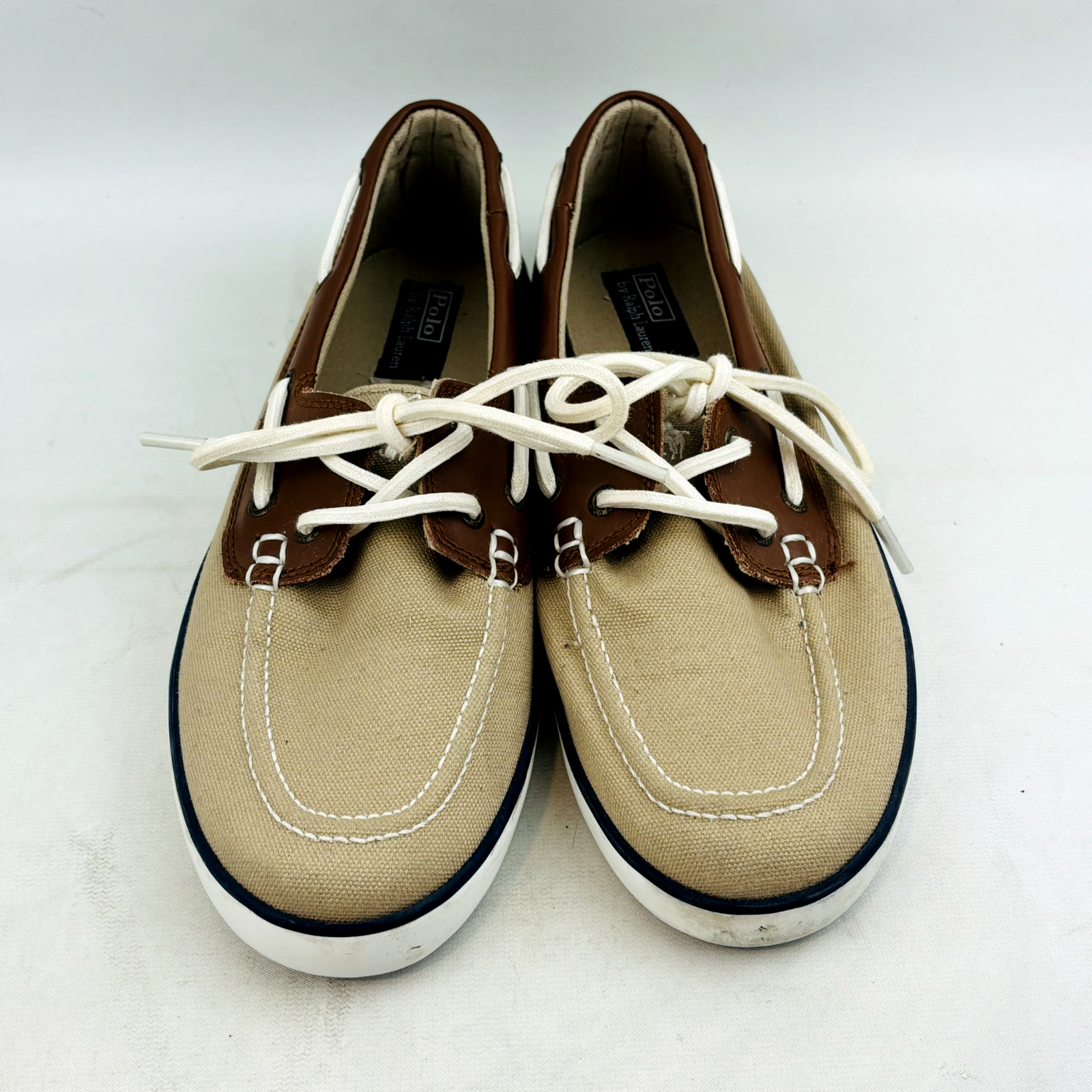 Polo Ralph Lauren Sander scarpa da barca ragazzo 7 tela marrone Oxford ricamata pony