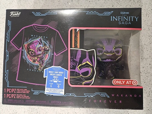 Funko Pop & Tee Marvel Wakanda Forever #891 Black Panther Black Light TShirt