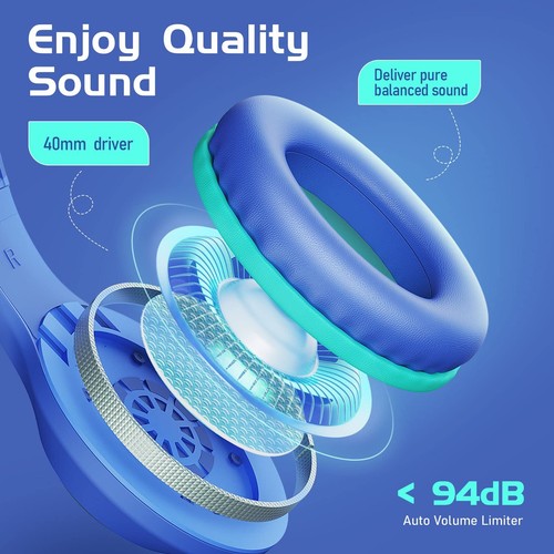 Over Ear Kids Headphones with HD Mic 85/94dB Volume Limit Lightweight Kids He... - Picture 4 of 7