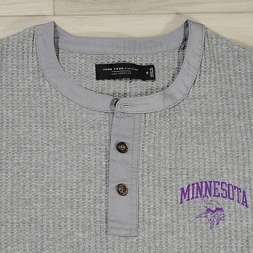 Minnesota Vikings T-Shirt Men's Medium Heathered Gray Thermal Henley L/S - Picture 6 of 11