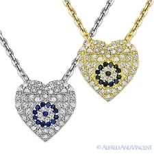 Evil Eye Heart Charm Greek Mati Turkish Nazar Hamsa 925 Sterling Silver Necklace