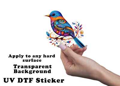 Colorful Doodle Bird UV DTF Transparent Sticker / Decal
