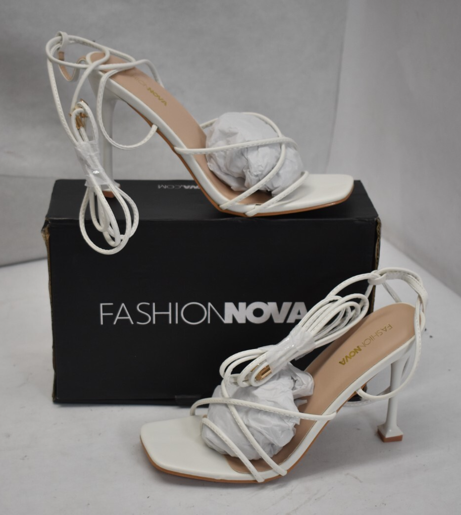Fashion Nova Strut My Way Wrap Up Heels Asher White Strappy Heels Womens Sz 