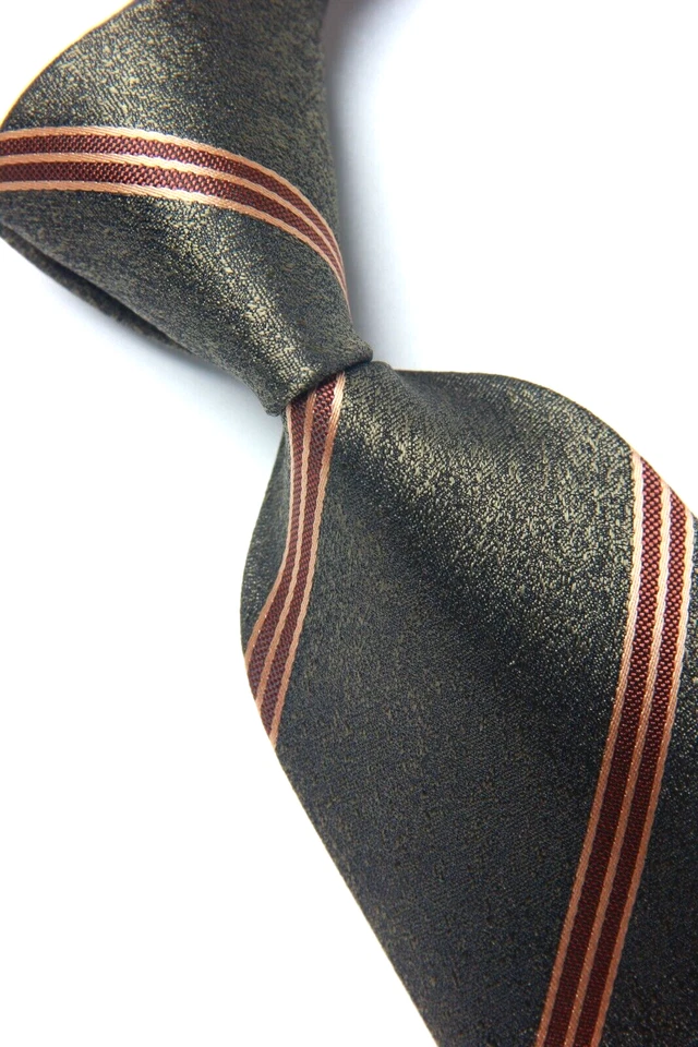 Nueva Corbata Clásica Rayas Verde Dorado JACQUARD TEJIDA 100% Seda Para Hombre Foto 2 de 4