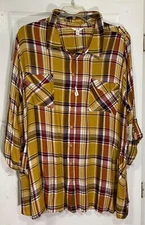 New TERRA & SKY Plus Size 3X Button Down Tunic Shirt Plaids Front & side Pockets