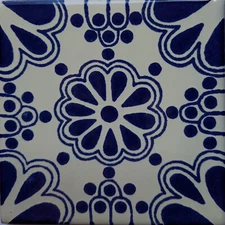 6" x 6" 4 pcs TalaMex Blue Bouquet Talavera Mexican Tile