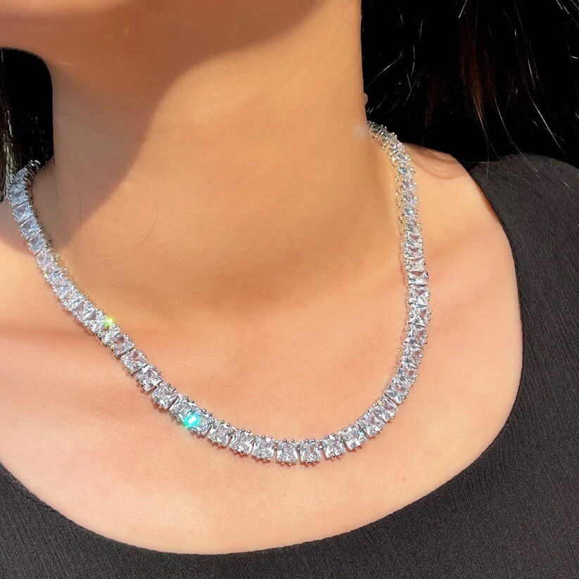 20 Ct Princess Cut Lab Created Diamond Women's Tennis Necklace
