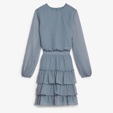 Express Polka Swiss Dot Layer Tiered Smocked Long Sleeve Lined Dress - Size L