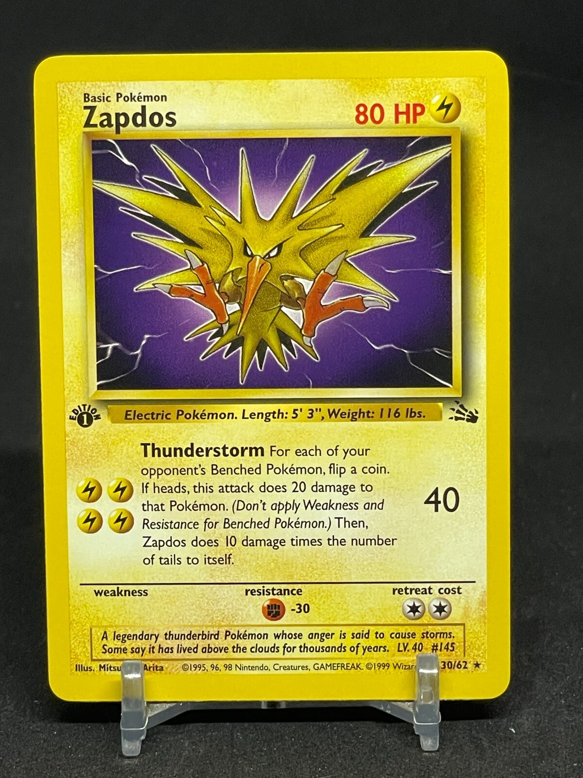 Zapdos 30/62 Fossil 1st Edition NM Pokemon TCG